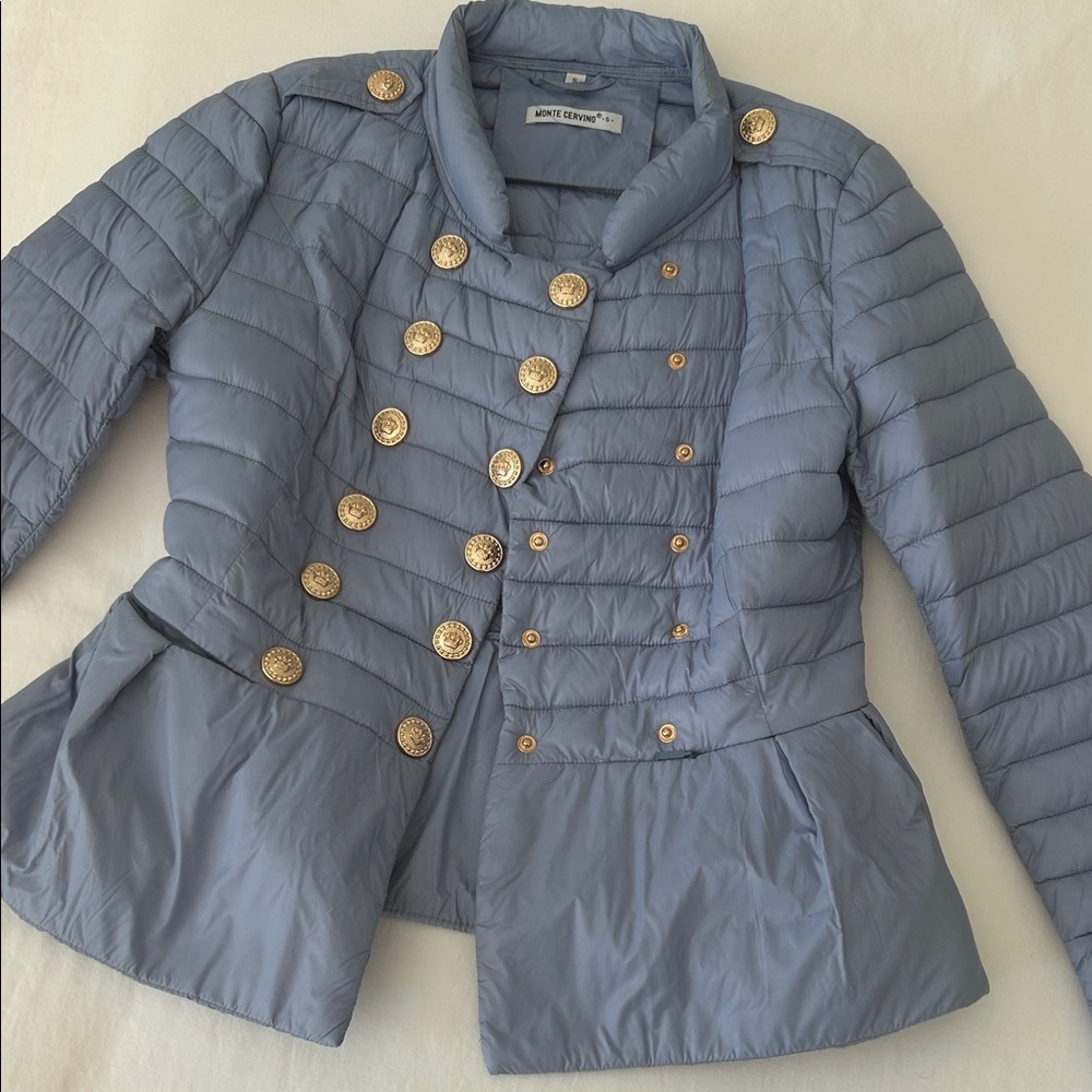 Light Blue Puffer Jacket with Gold Buttons made in Italy S
